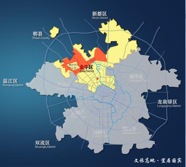 国宾文化旅游商贸区位于金牛区西北方向,东临北星大道,西临摸底河,北